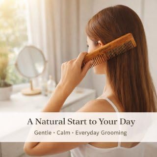 Oil-Treated Kacchi Neem Wooden Comb with Bhringraj & Ayurvedic Herbs