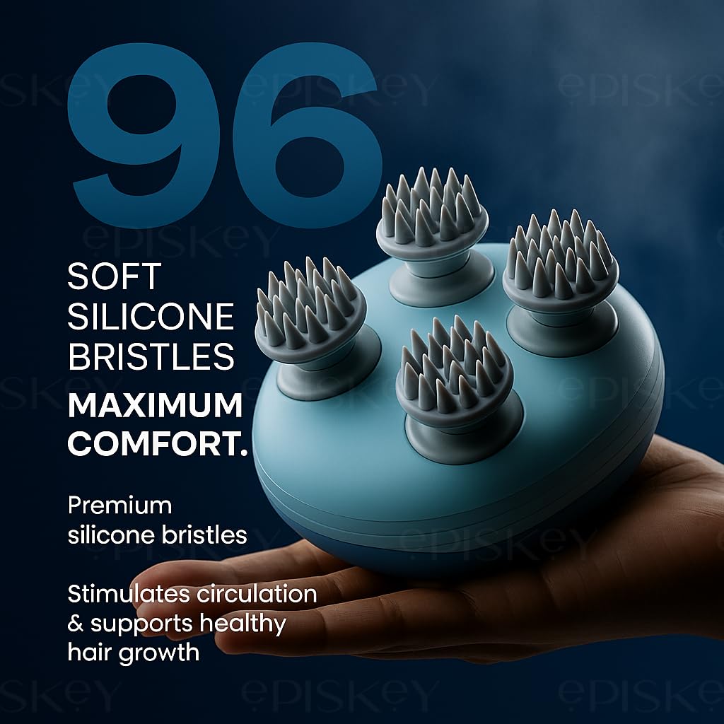 Waterproof Scalp & Head Massager with 96 Soft Silicone Nodes for Hair Growth & Relaxation