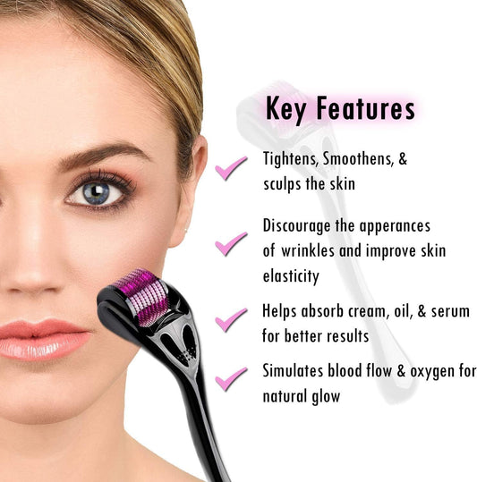 Derma Roller 0.5 mm with 540 Titanium Micro-Needles for Hair Growth, Beard Activation, Skin Rejuvenation