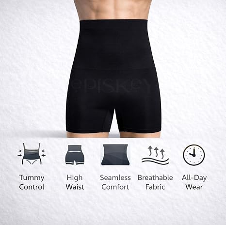 Men Tummy Control Seamless Shorts High Waist Slimming Underwear Body Shaper Belly Girdle Boxer Stomach Fitness for Exercise & Workout Briefs Black, Free Size
