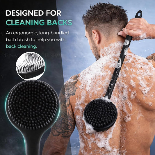 Soft Silicone Back Scrubber Shower Bath Brush with Long Handle | Flexible
