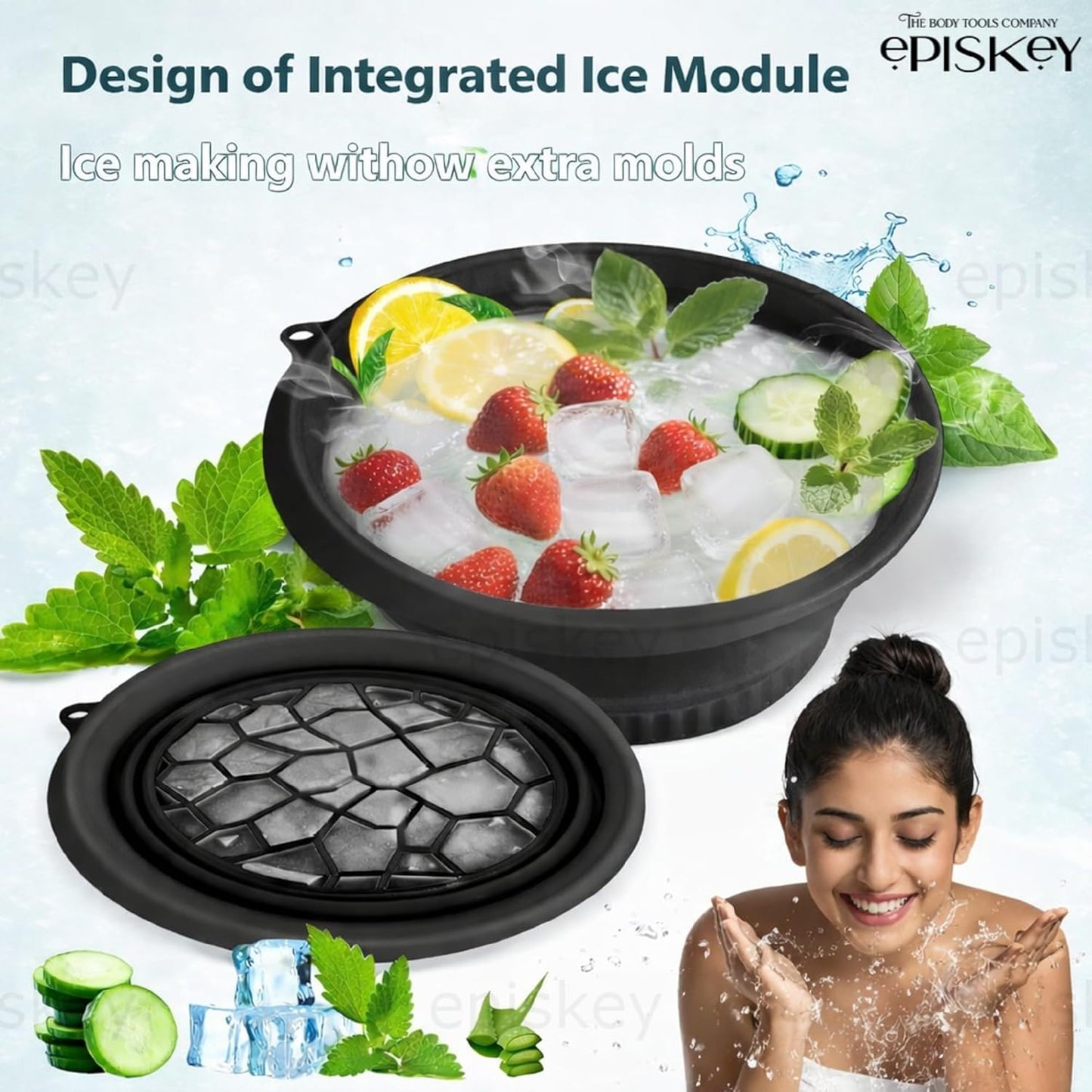 Silicone Face Bowl for Ice with Built-In Icetray, Collapsible Face Tub for Ice Bath