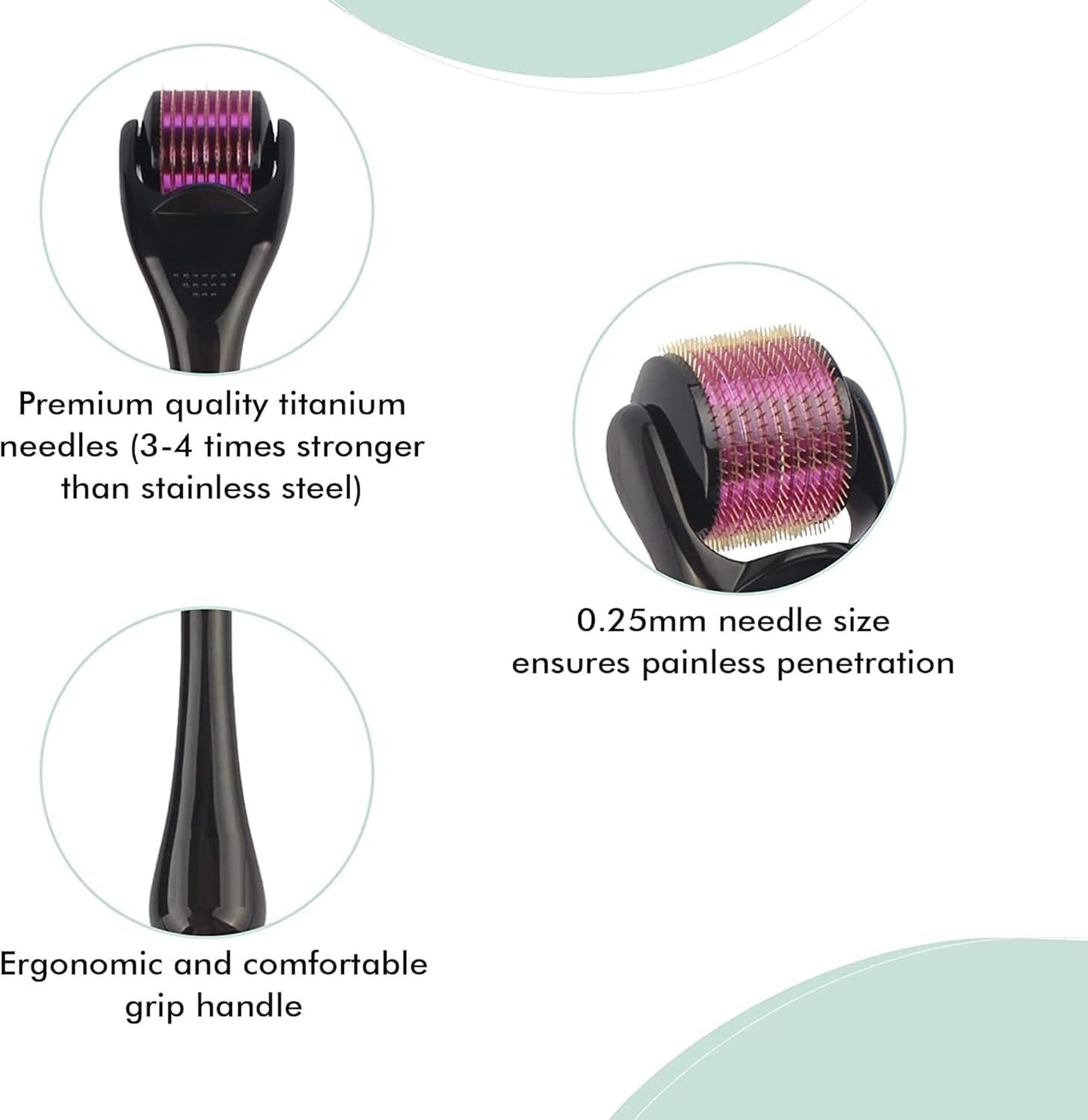 Derma Roller 0.5 mm with 540 Titanium Micro-Needles for Hair Growth, Beard Activation, Skin Rejuvenation