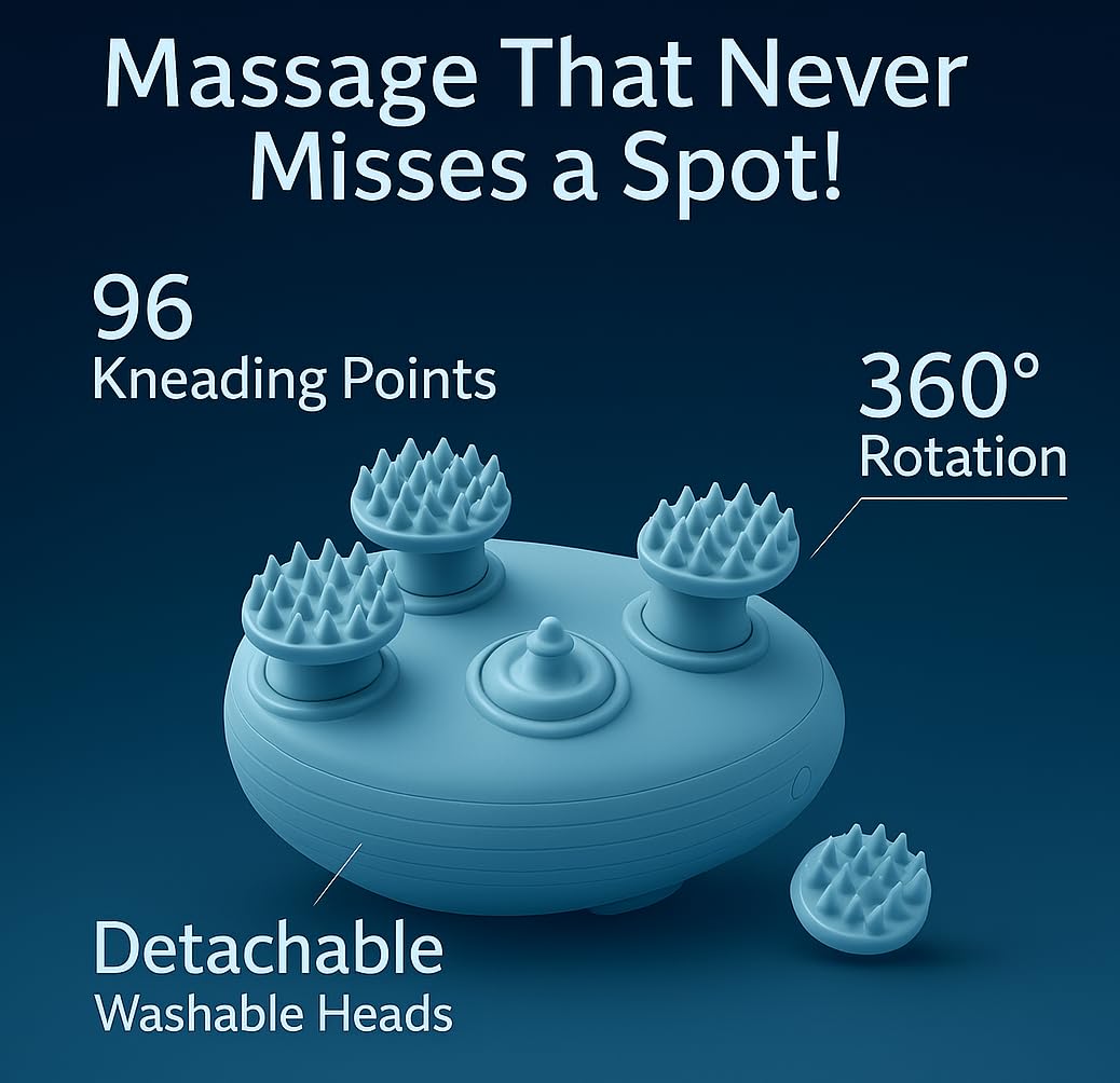 Waterproof Scalp & Head Massager with 96 Soft Silicone Nodes for Hair Growth & Relaxation