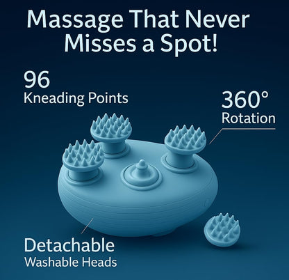 Waterproof Scalp & Head Massager with 96 Soft Silicone Nodes for Hair Growth & Relaxation