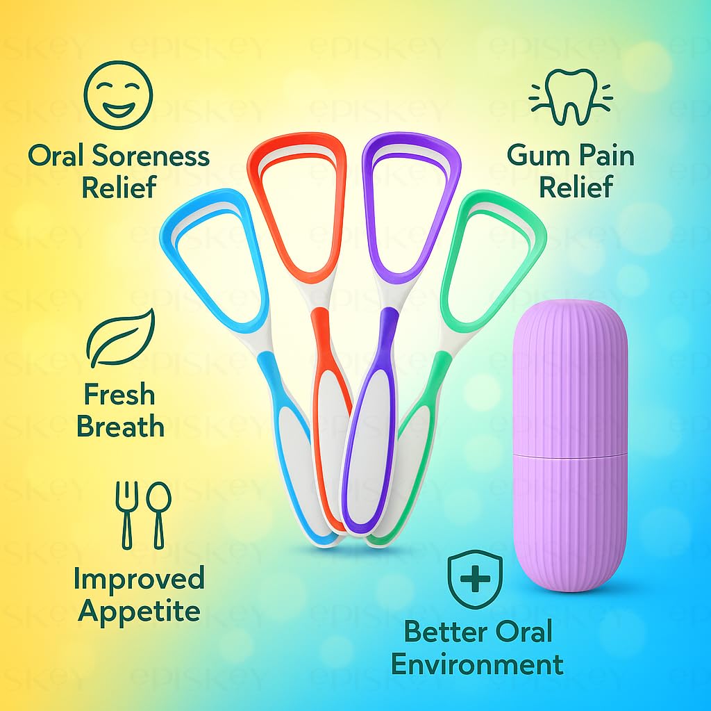 Soft Double Action Tongue Cleaner Scrapper For Kids and Adults - Pack of 4
