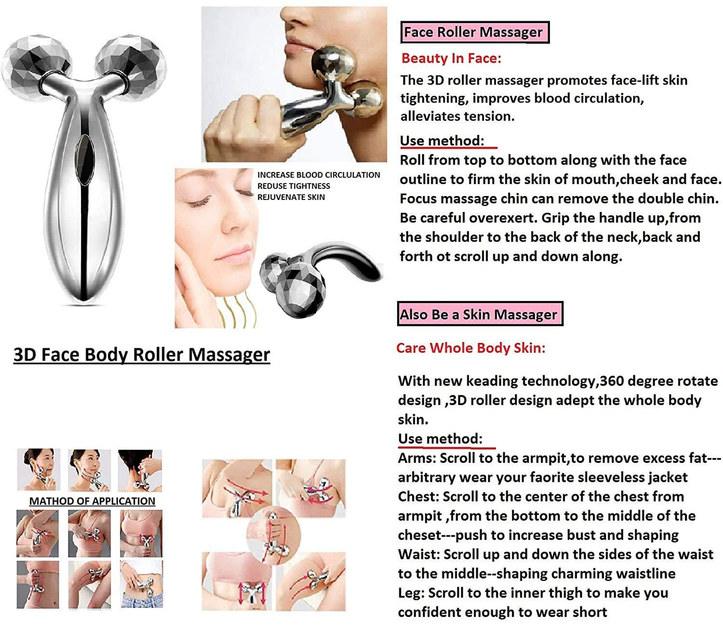 Face Roller Massager for Skin Tightening, Lifting & Wrinkle Reduction | 360° Ball Design