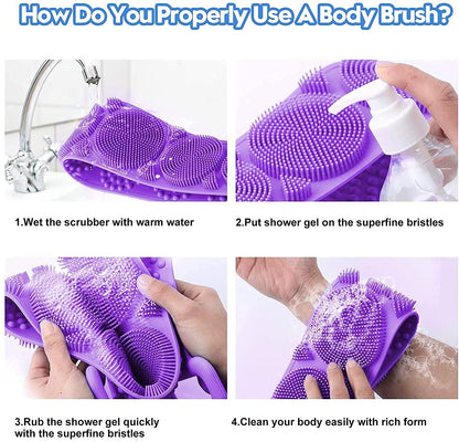 Silicone Back Scrubber Bath Brush Washer For Dead Skin Removal Men & Women