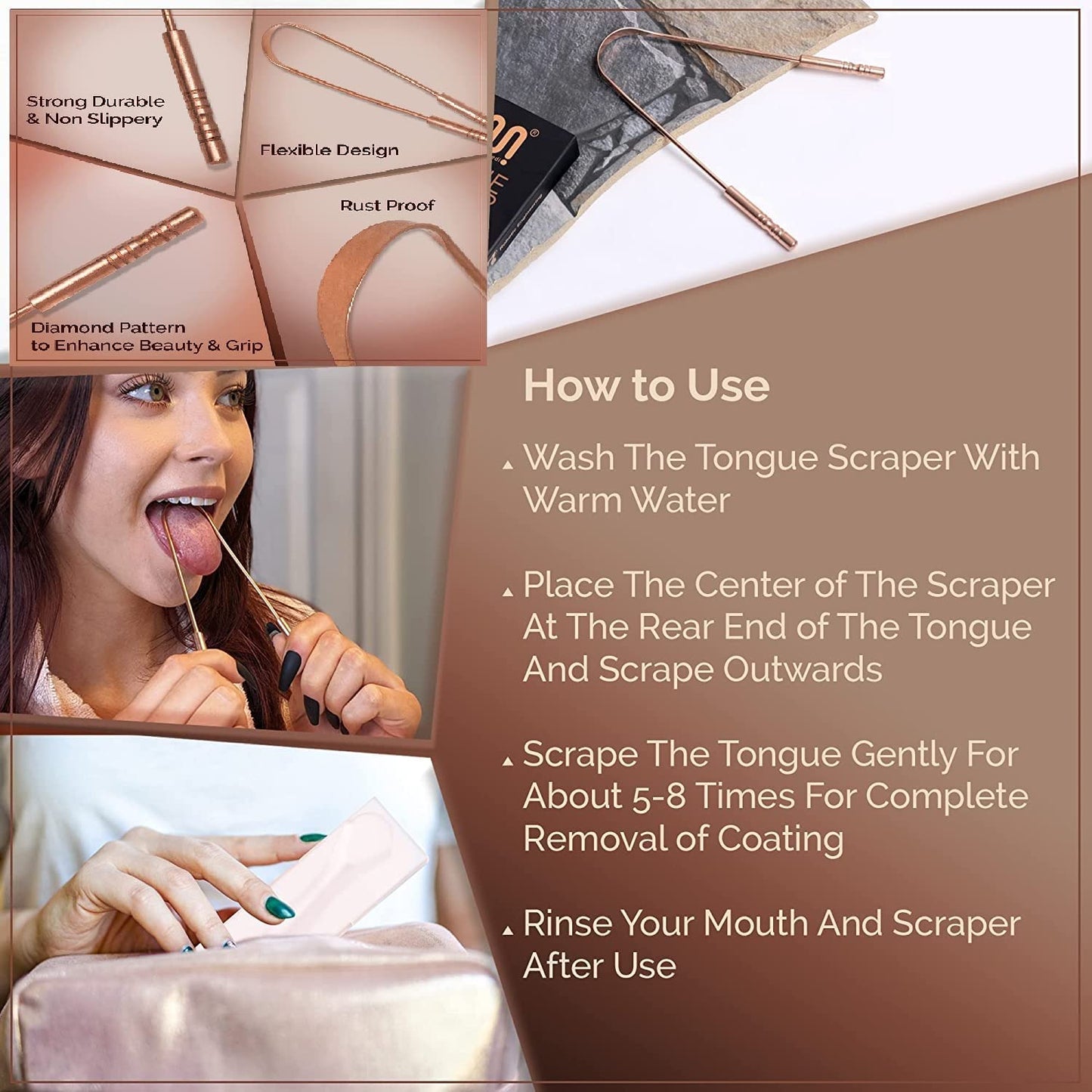 Copper Tongue Scraper Cleaner | Perfect Surgical Tongue Scraper - PACK OF 2