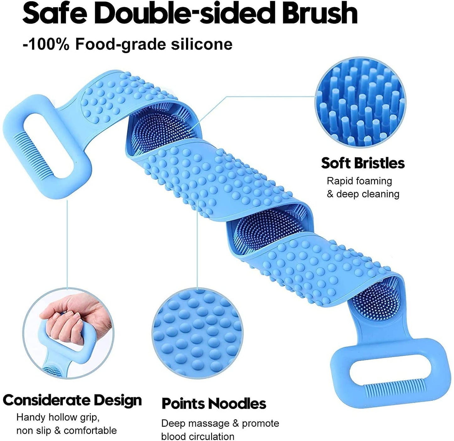 Silicone Back Scrubber Bath Brush Washer For Dead Skin Removal Men & Women