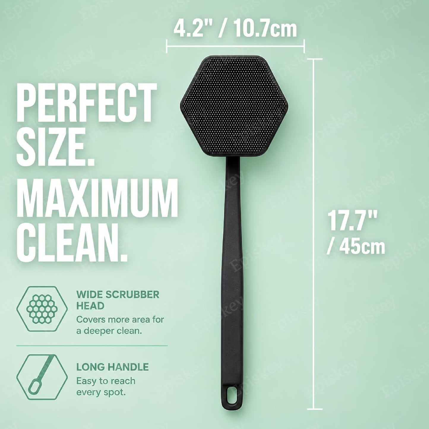Back Scrubber - Exfoliates & Deep Cleans - Silicone Shower & Bath Brightening Body Brush with Long Handle and Bespoke Bristles - Bathroom & Hygiene Accessory