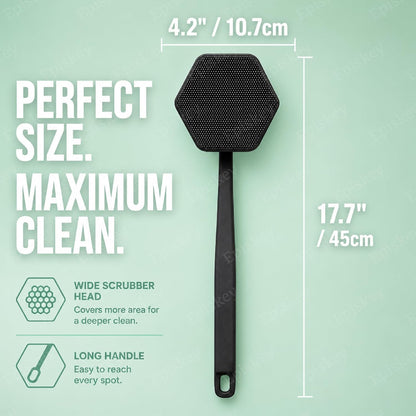 Back Scrubber - Exfoliates & Deep Cleans - Silicone Shower & Bath Brightening Body Brush with Long Handle and Bespoke Bristles - Bathroom & Hygiene Accessory