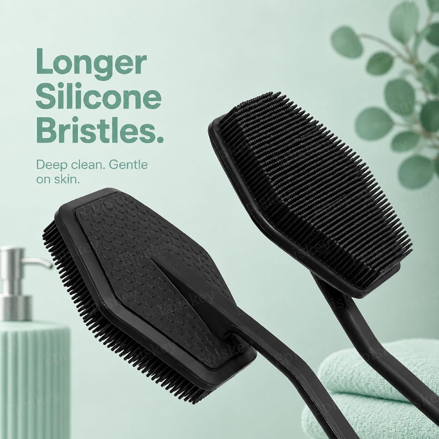 Back Scrubber - Exfoliates & Deep Cleans - Silicone Shower & Bath Brightening Body Brush with Long Handle and Bespoke Bristles - Bathroom & Hygiene Accessory