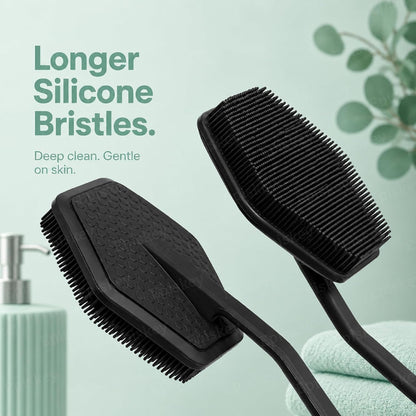 Back Scrubber - Exfoliates & Deep Cleans - Silicone Shower & Bath Brightening Body Brush with Long Handle and Bespoke Bristles - Bathroom & Hygiene Accessory