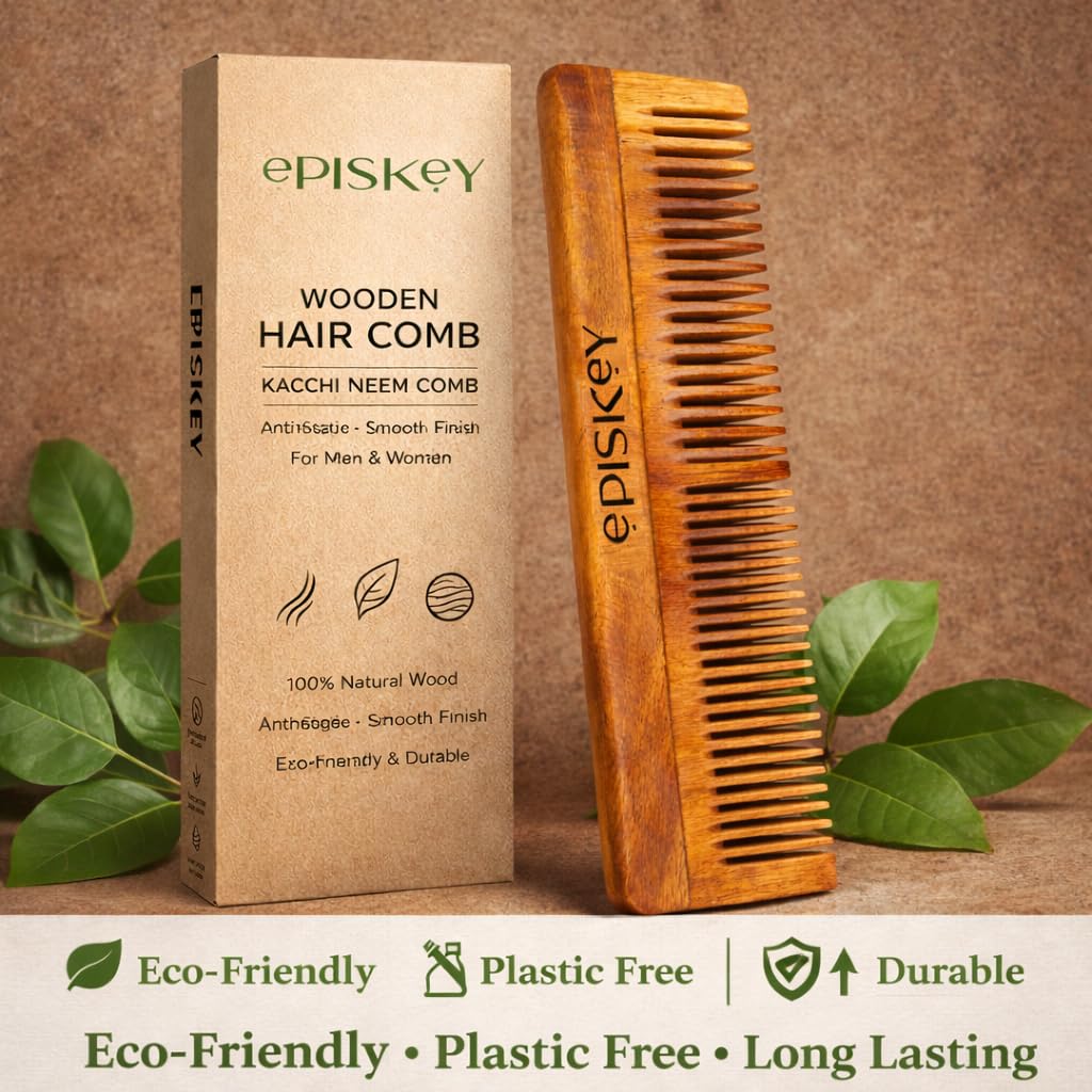 Oil-Treated Kacchi Neem Wooden Comb with Bhringraj & Ayurvedic Herbs