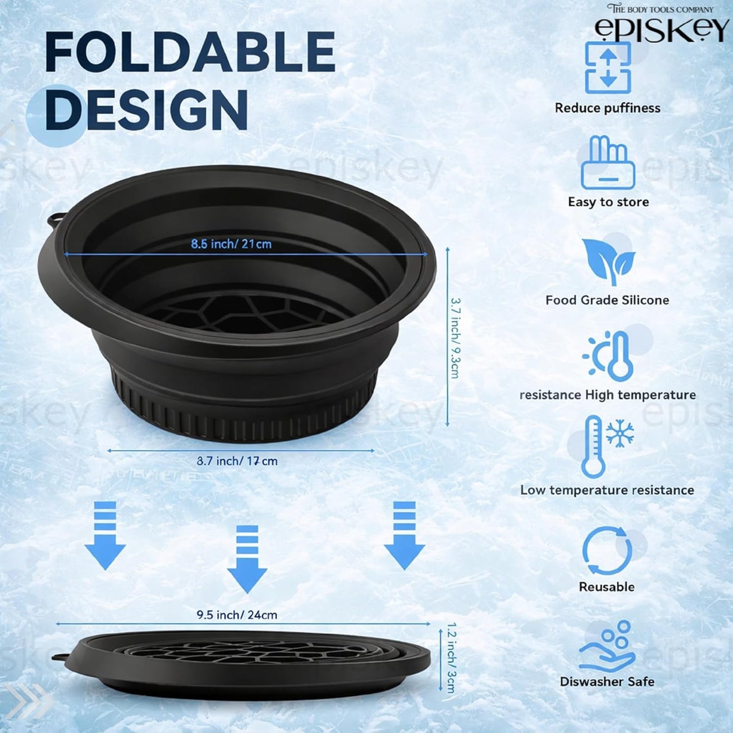 Silicone Face Bowl for Ice with Built-In Icetray, Collapsible Face Tub for Ice Bath