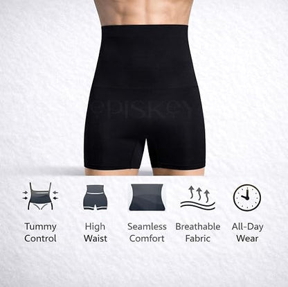 Men Tummy Control Seamless Shorts High Waist Slimming Underwear Body Shaper Belly Girdle Boxer Stomach Fitness for Exercise & Workout Briefs Black, Free Size
