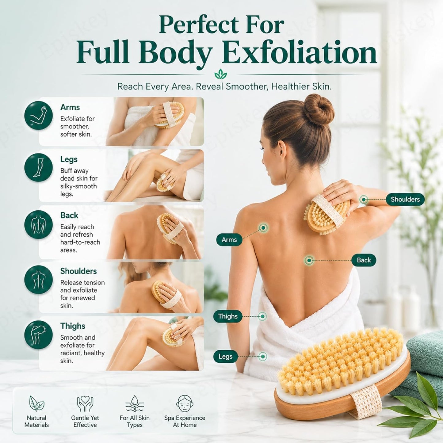 Dry Skin Body Brush Improves Skin's Health and Beauty With Natural Bristle