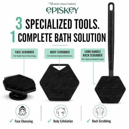 Ultimate Trio Bath Scrubber Combo | 3-in-1 Silicone Face, Body & Back Scrubber Combo