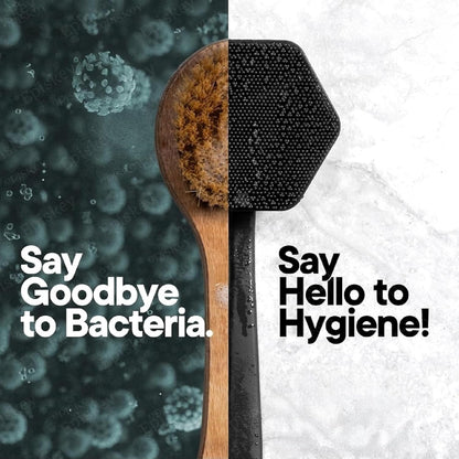 Back Scrubber - Exfoliates & Deep Cleans - Silicone Shower & Bath Brightening Body Brush with Long Handle and Bespoke Bristles - Bathroom & Hygiene Accessory