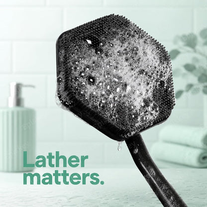 Back Scrubber - Exfoliates & Deep Cleans - Silicone Shower & Bath Brightening Body Brush with Long Handle and Bespoke Bristles - Bathroom & Hygiene Accessory