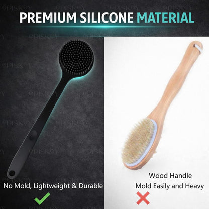 Soft Silicone Back Scrubber Shower Bath Brush with Long Handle | Flexible