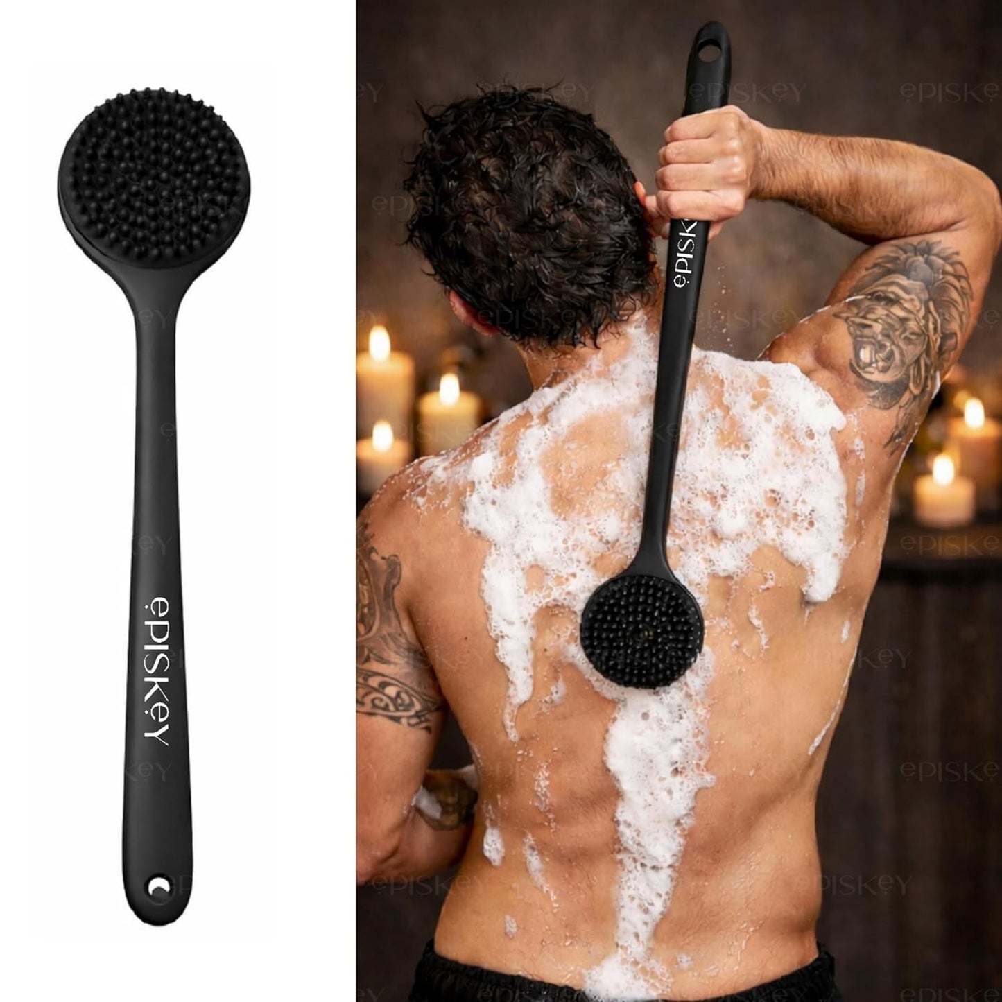 Soft Silicone Back Scrubber Shower Bath Brush with Long Handle | Flexible