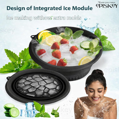 Silicone Face Bowl for Ice with Built-In Icetray, Collapsible Face Tub for Ice Bath