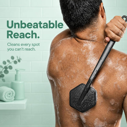 Back Scrubber - Exfoliates & Deep Cleans - Silicone Shower & Bath Brightening Body Brush with Long Handle and Bespoke Bristles - Bathroom & Hygiene Accessory