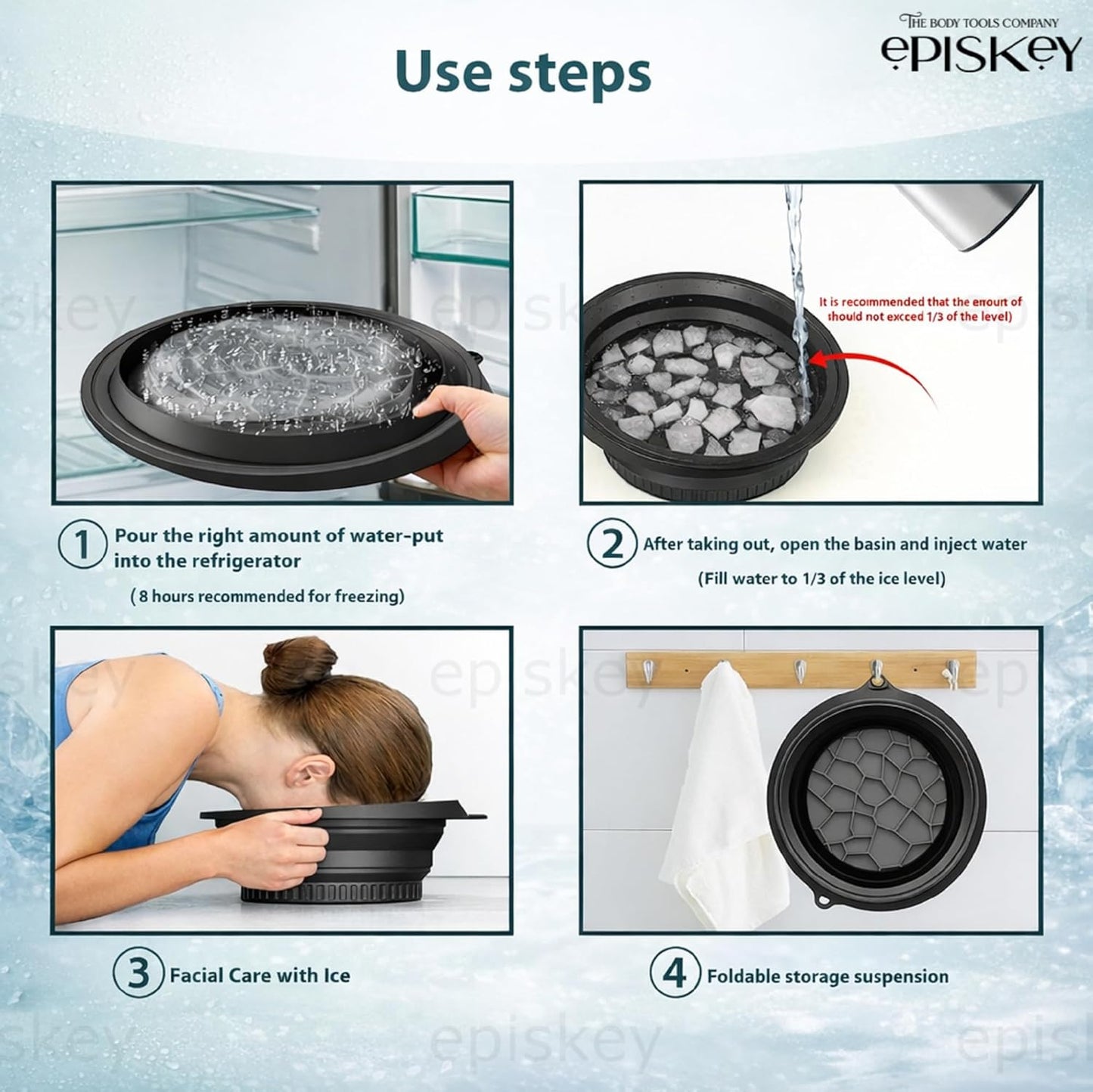 Silicone Face Bowl for Ice with Built-In Icetray, Collapsible Face Tub for Ice Bath