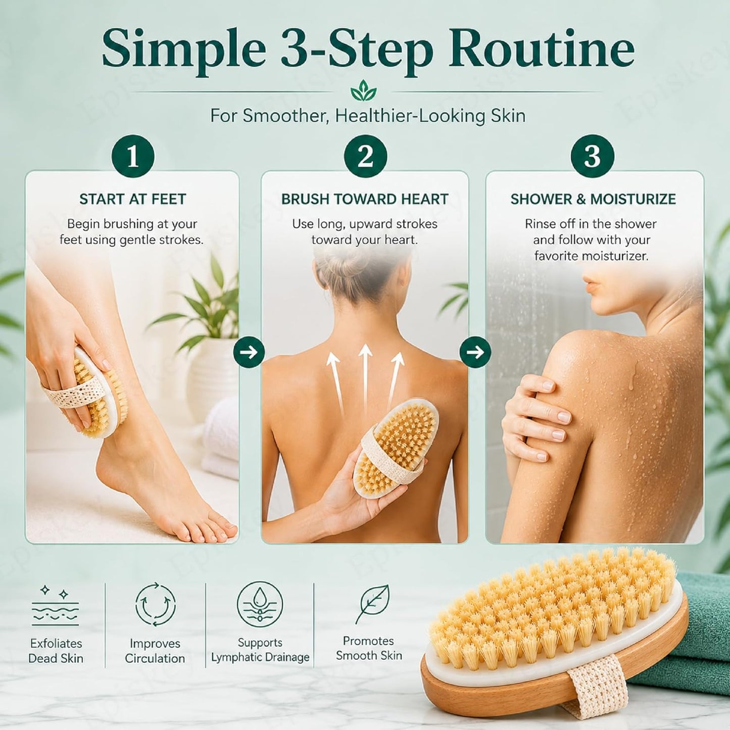 Dry Skin Body Brush Improves Skin's Health and Beauty With Natural Bristle