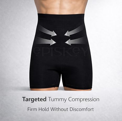 Men Tummy Control Seamless Shorts High Waist Slimming Underwear Body Shaper Belly Girdle Boxer Stomach Fitness for Exercise & Workout Briefs Black, Free Size