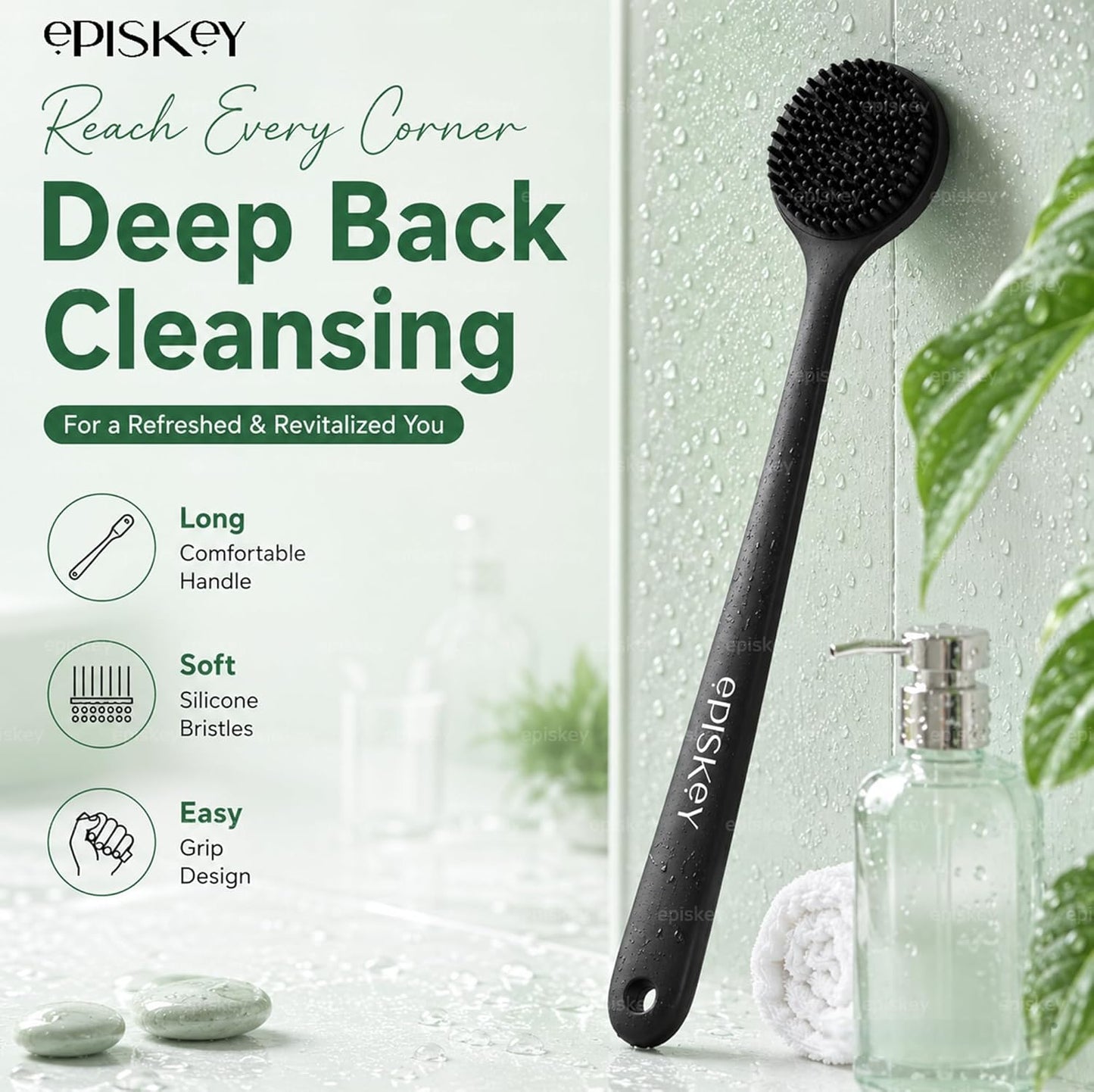 Soft Silicone Back Scrubber Long Handle Bath Brush + Body Scrubber Bath Brush + Scalp Massager