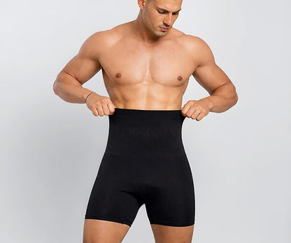 Men Tummy Control Seamless Shorts High Waist Slimming Underwear Body Shaper Belly Girdle Boxer Stomach Fitness for Exercise & Workout Briefs Black, Free Size