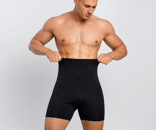 Men Tummy Control Seamless Shorts High Waist Slimming Underwear Body Shaper Belly Girdle Boxer Stomach Fitness for Exercise & Workout Briefs Black, Free Size