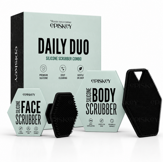 Episkey Daily Duo Silicone Face & Body Scrubber Combo | Premium Soft Silicone Exfoliating Scrubbers for Deep Cleansing, Dead Skin Removal & Gentle Massage | Reusable, Hygienic, Quick Dry | 2-Piece Set (Face + Body)