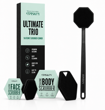 Ultimate Trio Bath Scrubber Combo | 3-in-1 Silicone Face, Body & Back Scrubber Combo